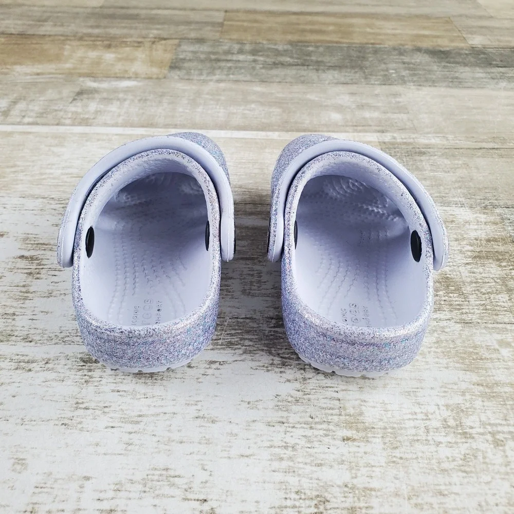 Crocs Classic Girl Clog Sandal Sz C5 5 Blue Glitter Slip On Round Toe Waterproof